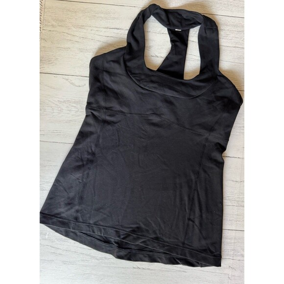 Lululemon Black Scoop Neck Tank Women’s 8 Racerback W-Built In Bra Coolmax - Picture 6 of 7
